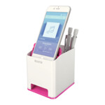 Пластиковая подставка для ручек и смартфона Leitz WOW квадратная, розовый металлик (5363-10-23)
