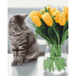 Картина по номерам Котик с тюльпанами (BS52638)
