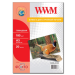 Фотобумага глянцевая WWM 180г/м2 A3 20 листов (G180.A3.20)