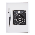 Набір подарунковий Langres Floret: ручка кулькова + гаманець для монет + дзеркало, чорний (LS.122037-01
