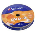 Диск DVD-R Verbatim, 4.7 Gb,16 х, Matt Silver, Case (10)