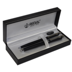Комплект ручок Regal (перова і кулькова) з глянцевим лакованим корпусом чорного кольору в подарунковому футлярі (R68008.L.BF)