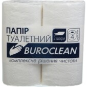 Папір туалетний целюлозний BuroClean, 4 рул, на гільзі, 2 шари білий (10100011)