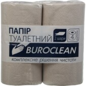 Папір туалетний макулатурний BuroClean, 4 рул, на гільзі, 2 шари білий (10100052)