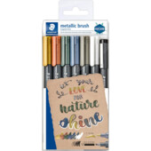 Набор металлизированных brush-маркеров STAEDTLER, 6 цветов + линер pigment liner 308 (ST.8321 TB7)