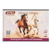 Альбом для рисования на спирали Zibi Horses А4, 30 листов, 120 г/м² (ZB.1441-23)